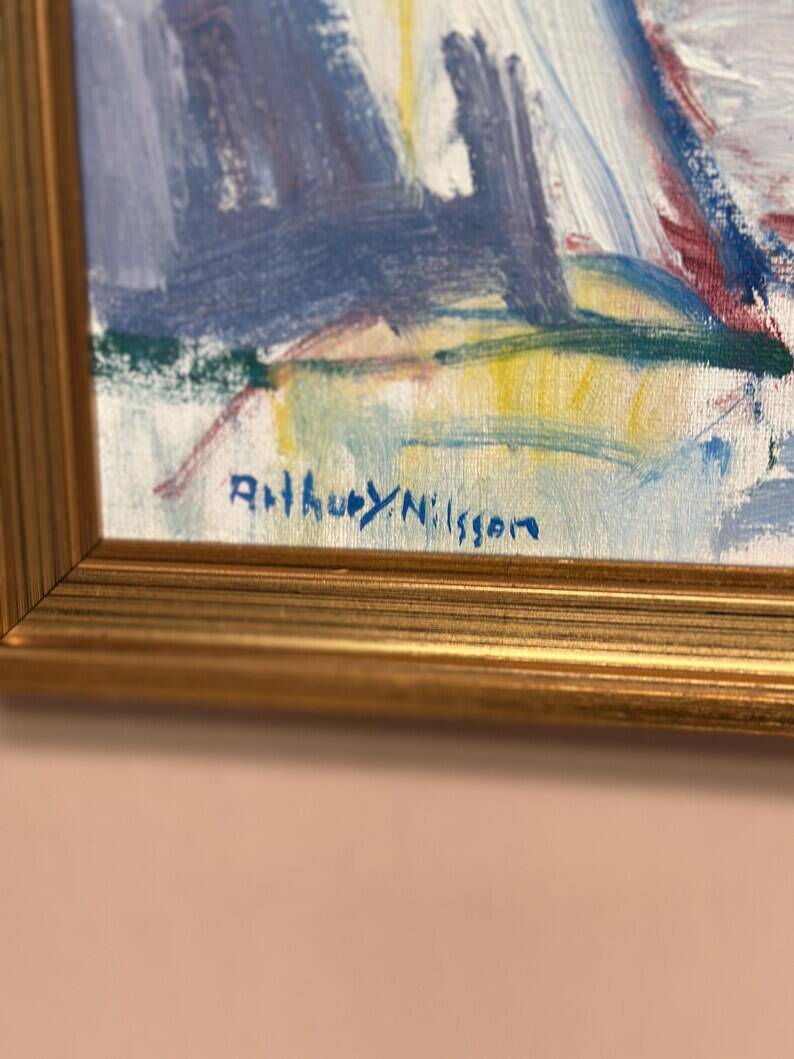Original Swedish Oil on Canvas – “Coastal Landscape” by Arthur Y. Nilsson – Signed – Vintage & Framed