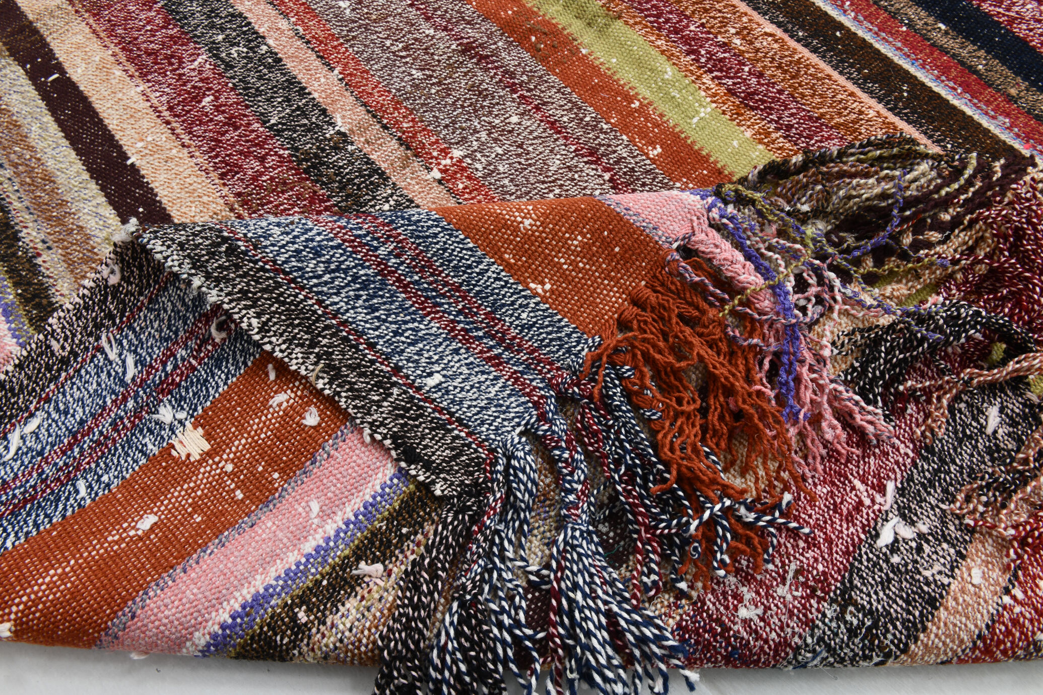 Kilim multicolore rayé moderne 6x7, 203x230Cm