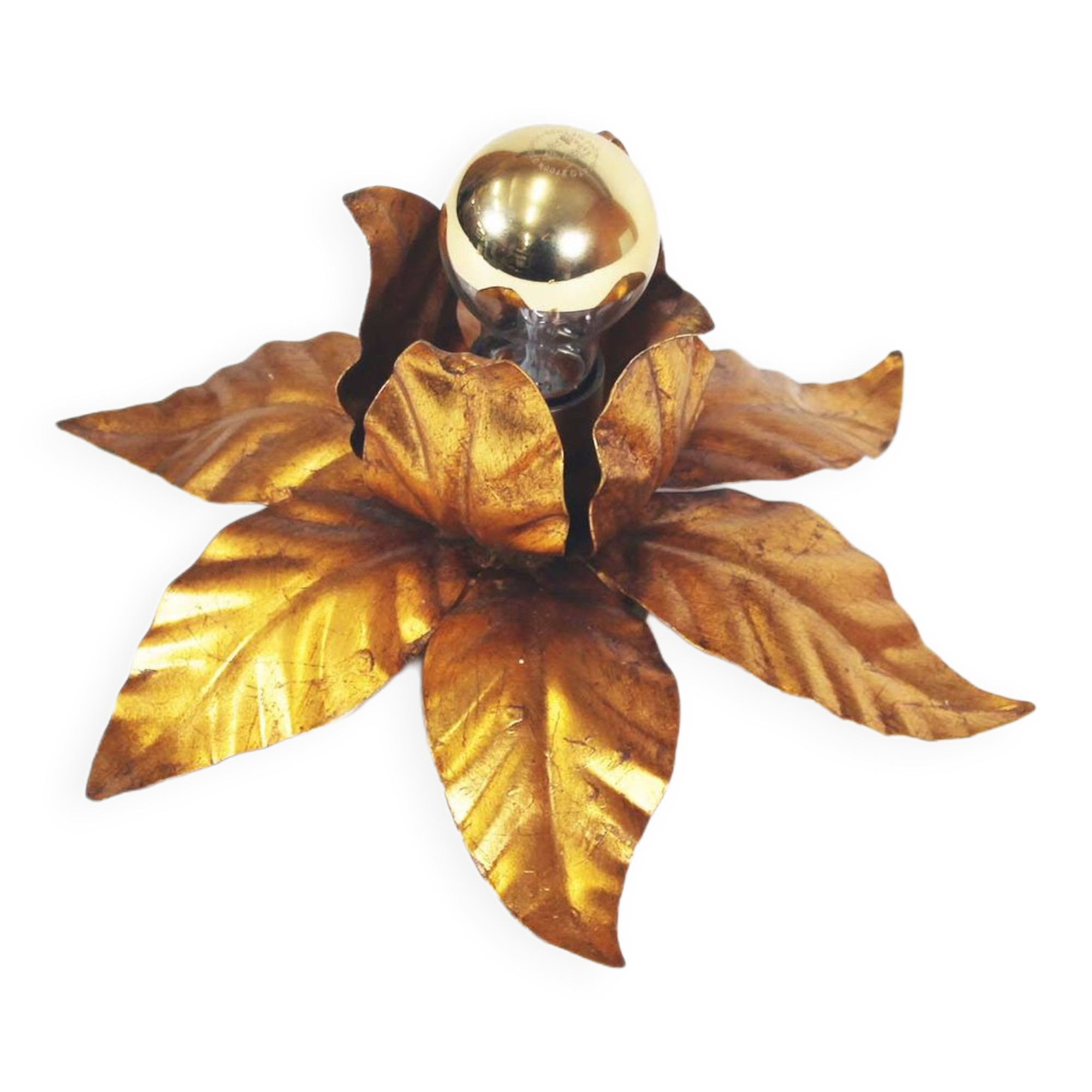 Petite applique ou plafonnier floral doré italien