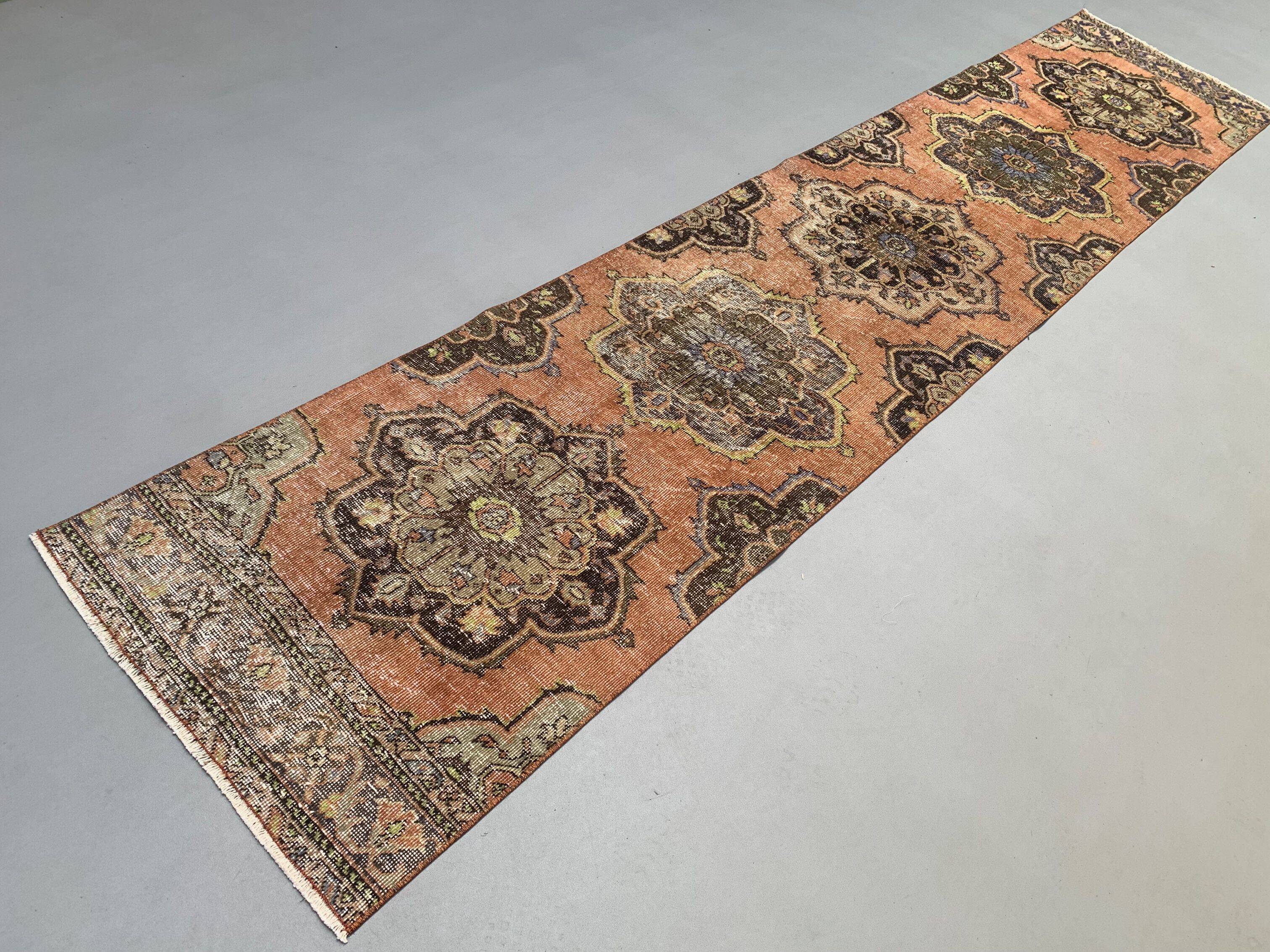 Distressed Turkish Runner 393x81 cm wool Vintage Tribal Rug