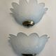 Pair of glass shell wall sconces with brass frames