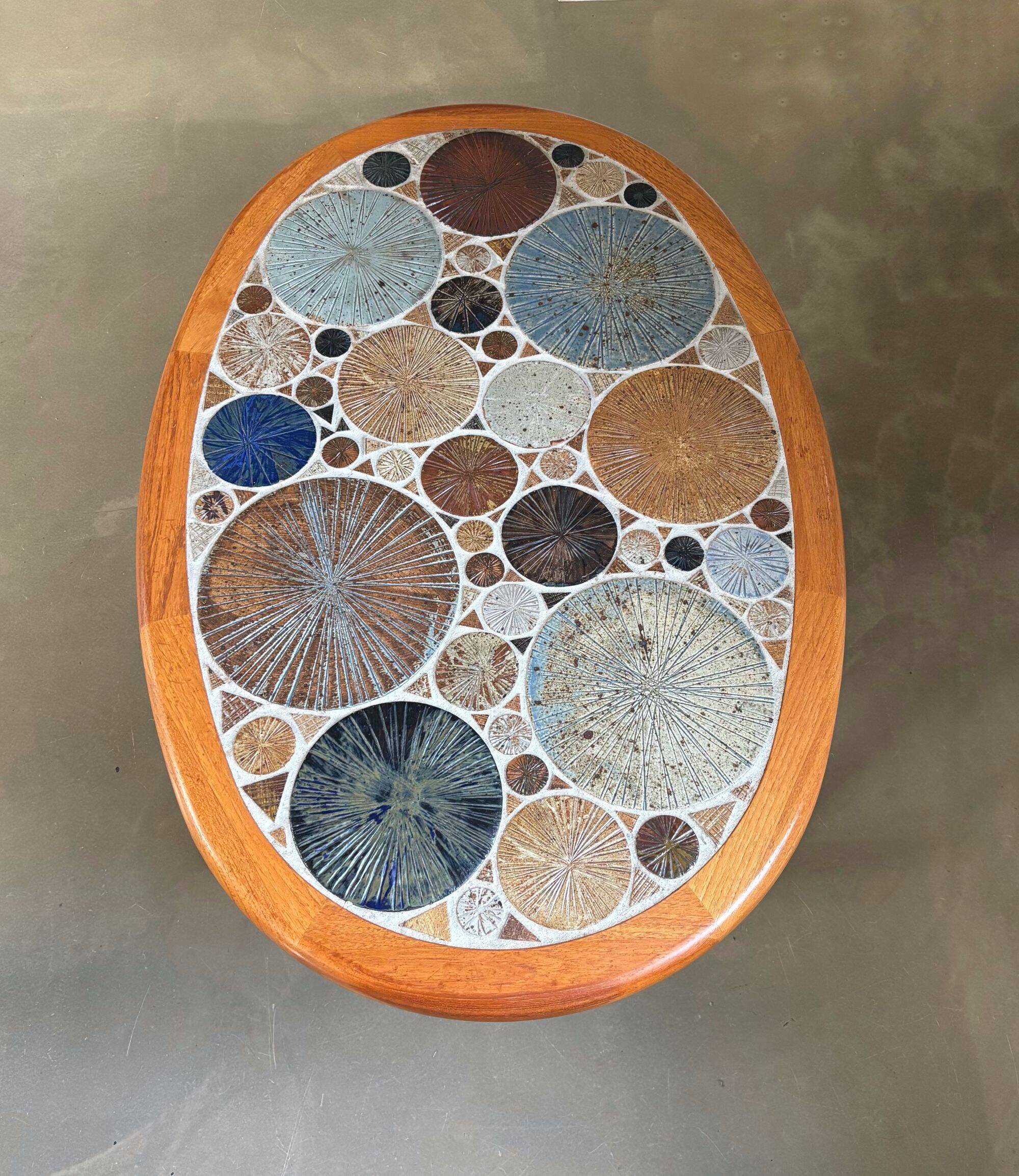 Ceramic and wooden side or coffee table, Tue Poulsen for Haslev, Denmark, 1960s