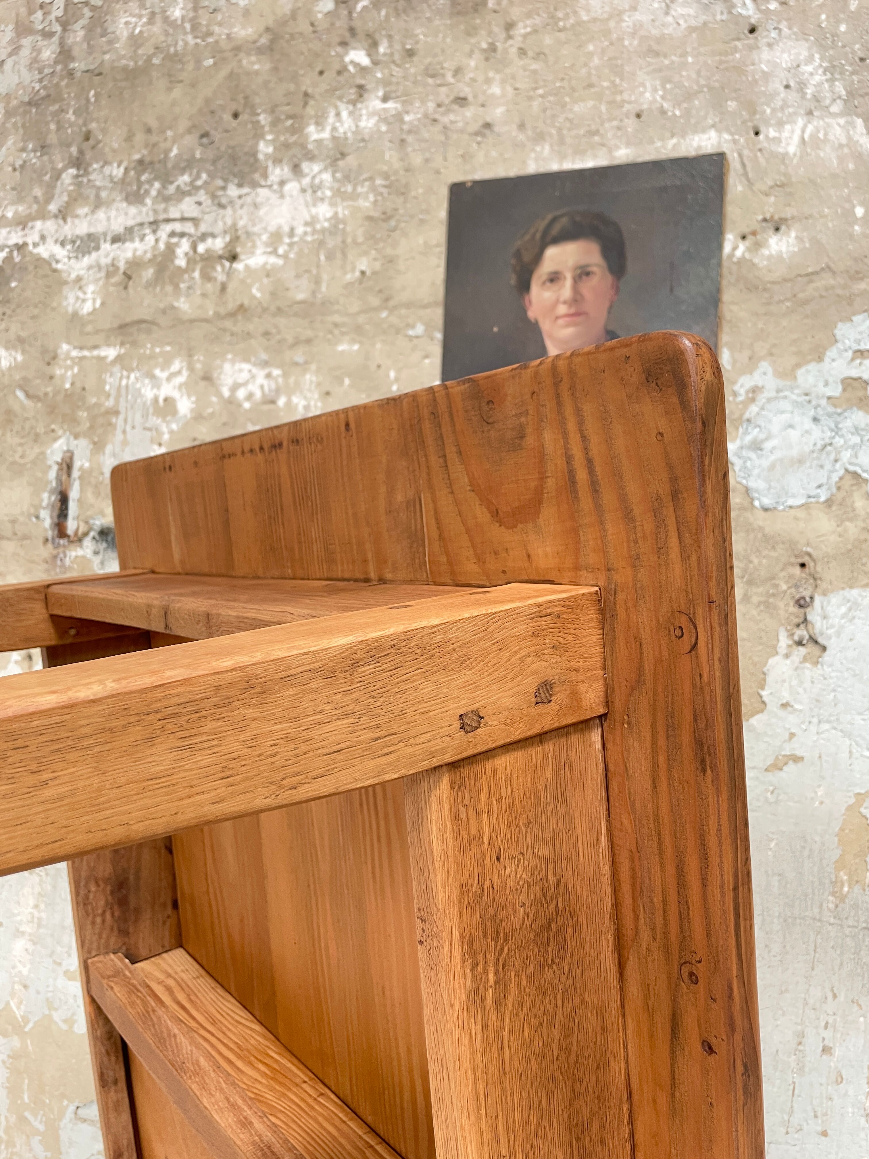 Vintage farmhouse table with spindle legs.
