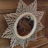 Vintage rattan sun mirror, 51 cm