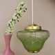 Vintage art deco globe pendant light in green and gold frosted glass
