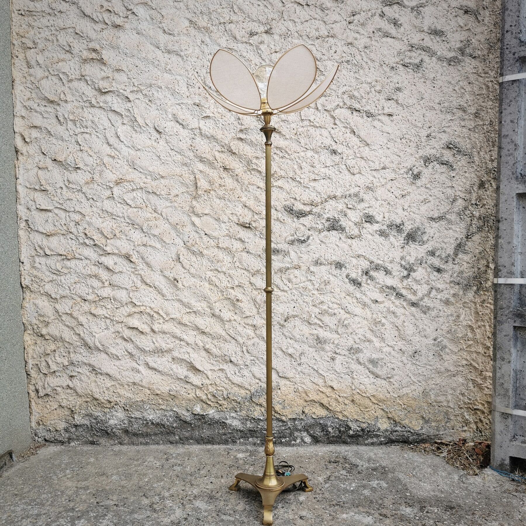 Brass foot floor lamp and petal flower lampshade