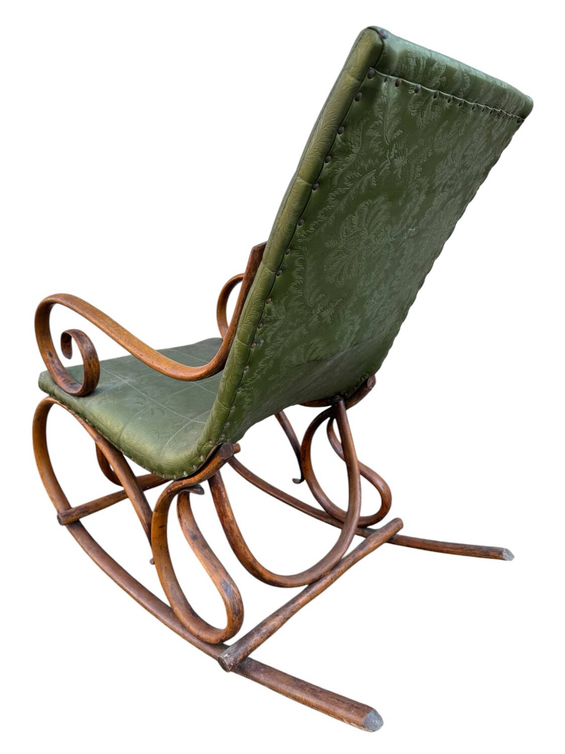 Set of 2 thonet style rocking chairs in green leatherette