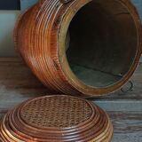 Basket with wooden lid and rattan early XXth
