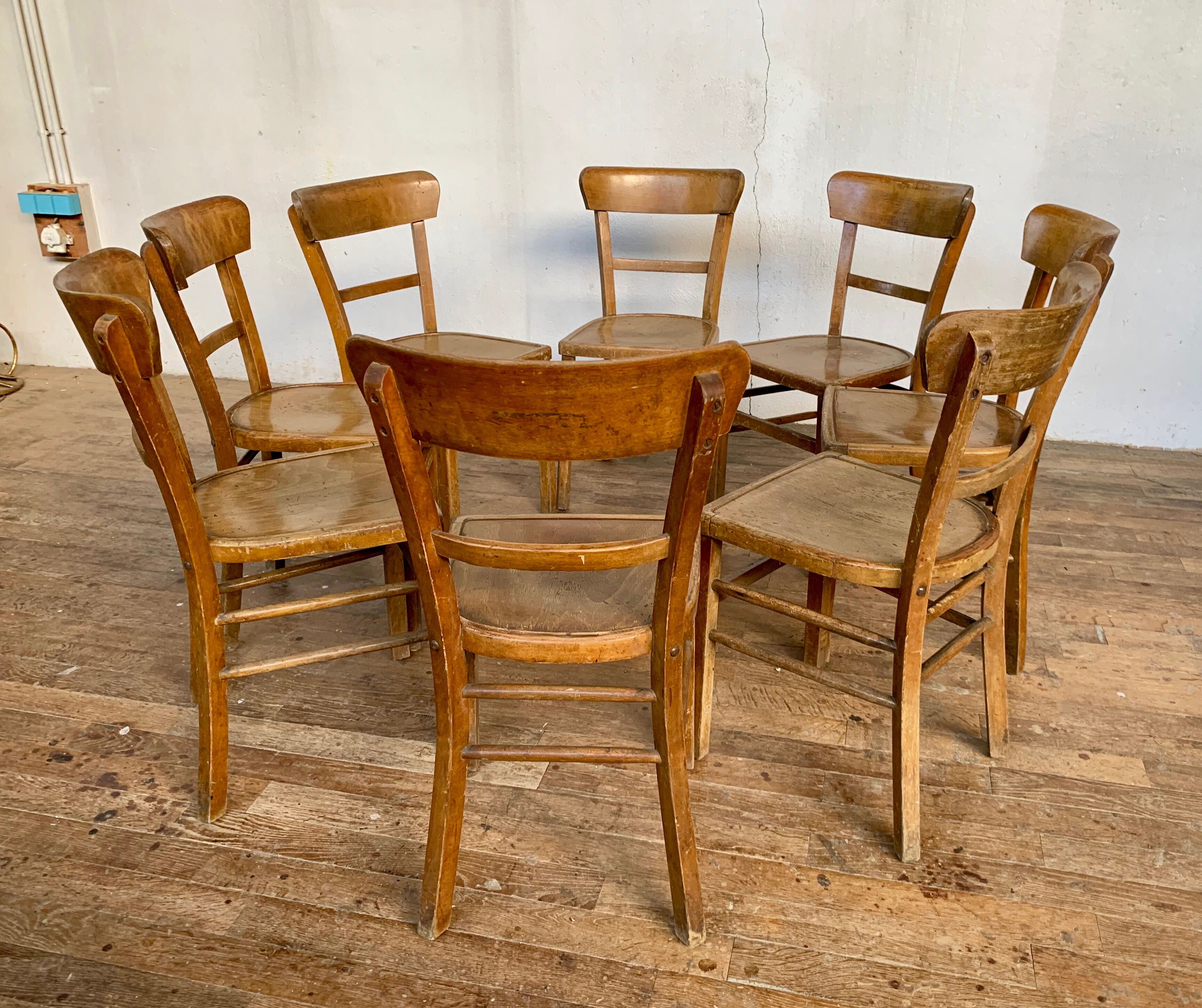 Series Lot of 8 chairs bistro Luterma in light wood Year 1950