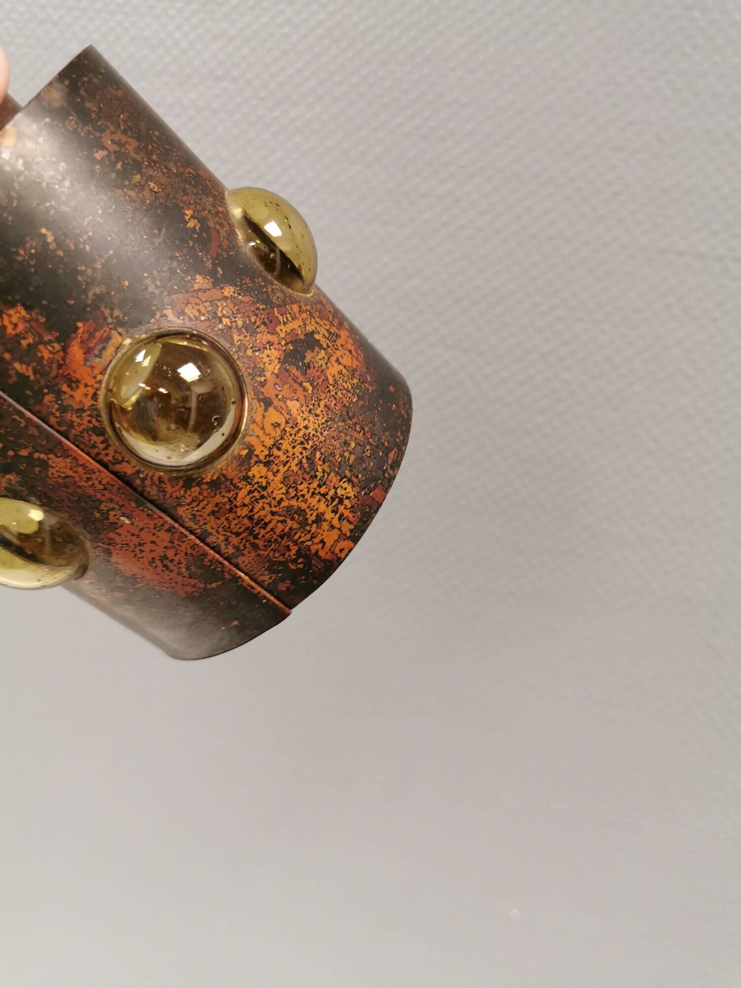 Two beautiful hanging lamps made of thin copper with inlaid glass 1970-80s