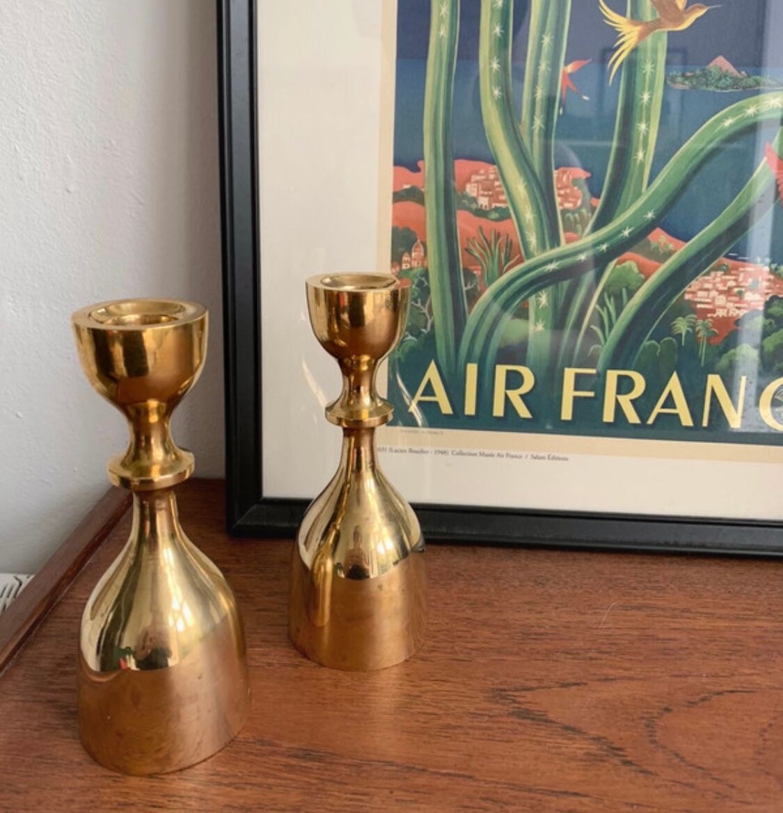 Scandinav brass candle holder duo