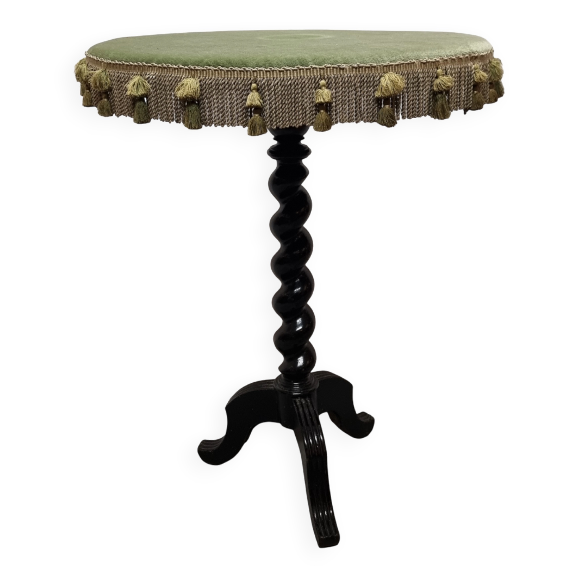 Antique French Table With Velvet And Fringes, late 1800s