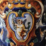 Twisted design vase. Signed Gien France/Renaissance blue background 26 x 13cm