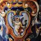 Twisted design vase. Signed Gien France/Renaissance blue background 26 x 13cm