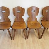 Vintage Tyrolean Wooden Dining Chairs - 1970s Farmhouse Style - Set of 4