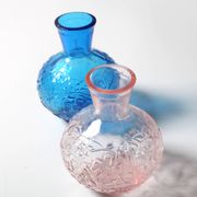 Set of 2 Vintage Small Blue and PinkGlass Vases with Flowers Pattern, Italy