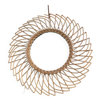 Vintage rattan sun mirror 1950-60