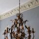 Large mid century patinated gilt tole 8-light chandelier, Hans Kögl, 1960s