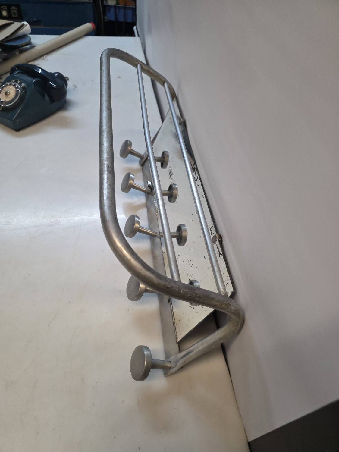 Antique aluminum coat rack with 5 hooks