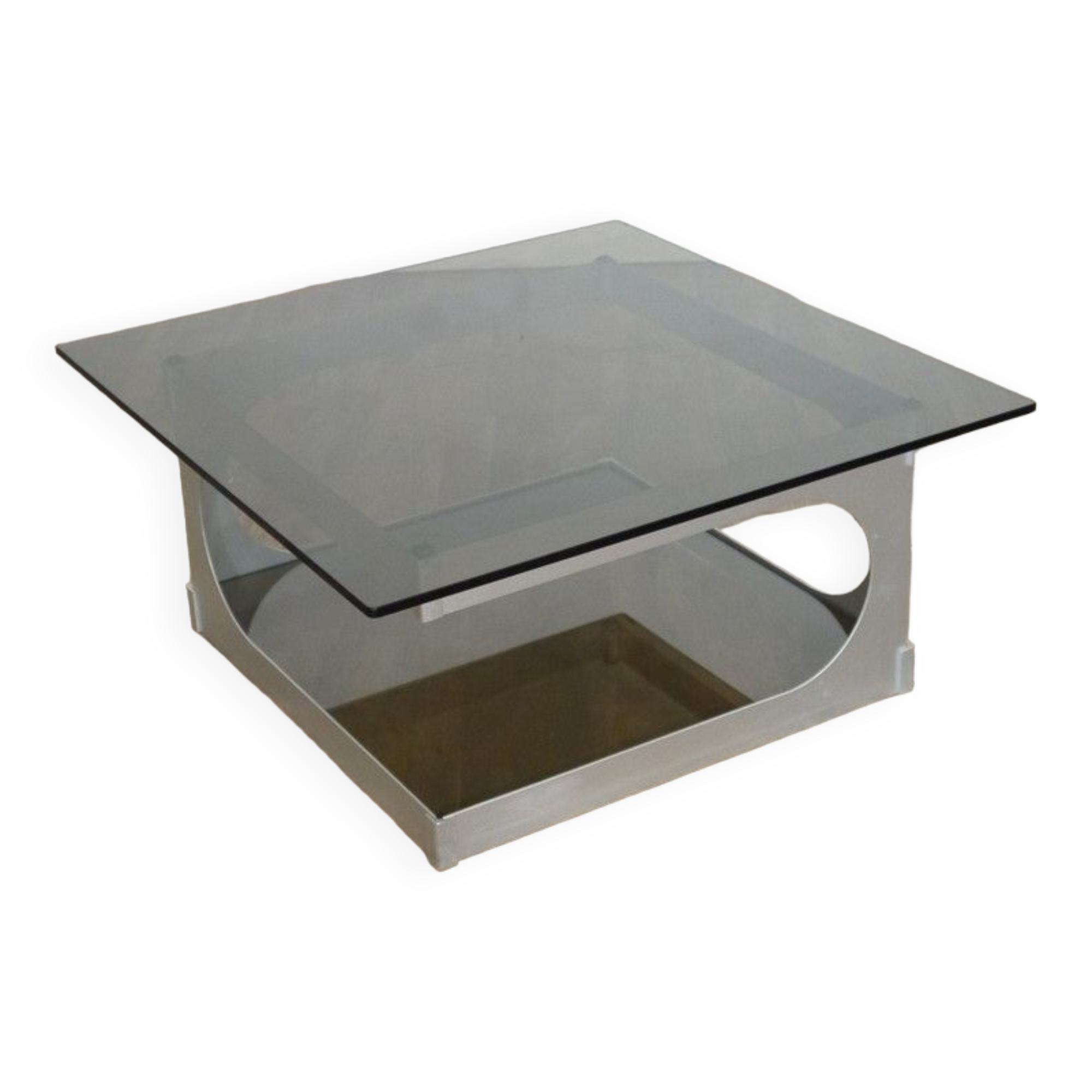 Aluminum and glass coffee table by Pierre Vandel 1970
