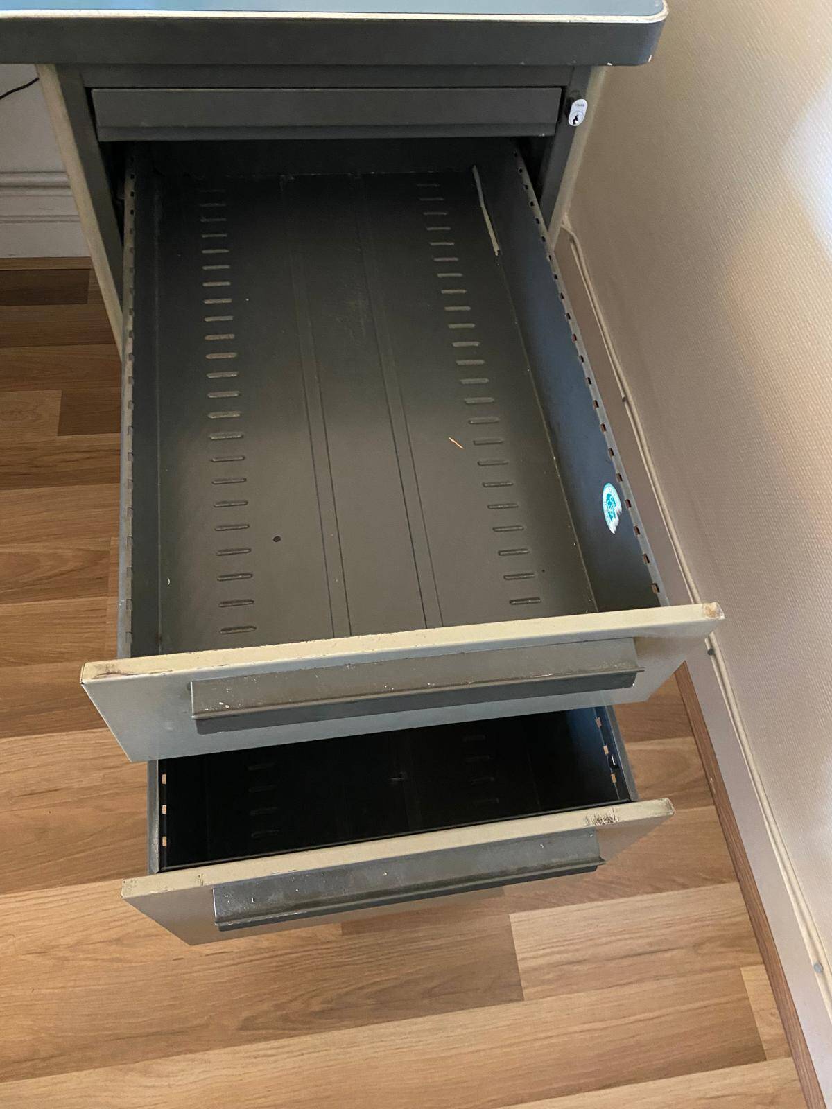 Blue and grey Strafor desk