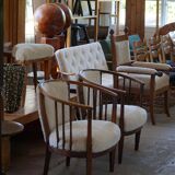Pair of Danish armchairs in beech, reupholstered in lambswool, Art Nouveau, 1900s.