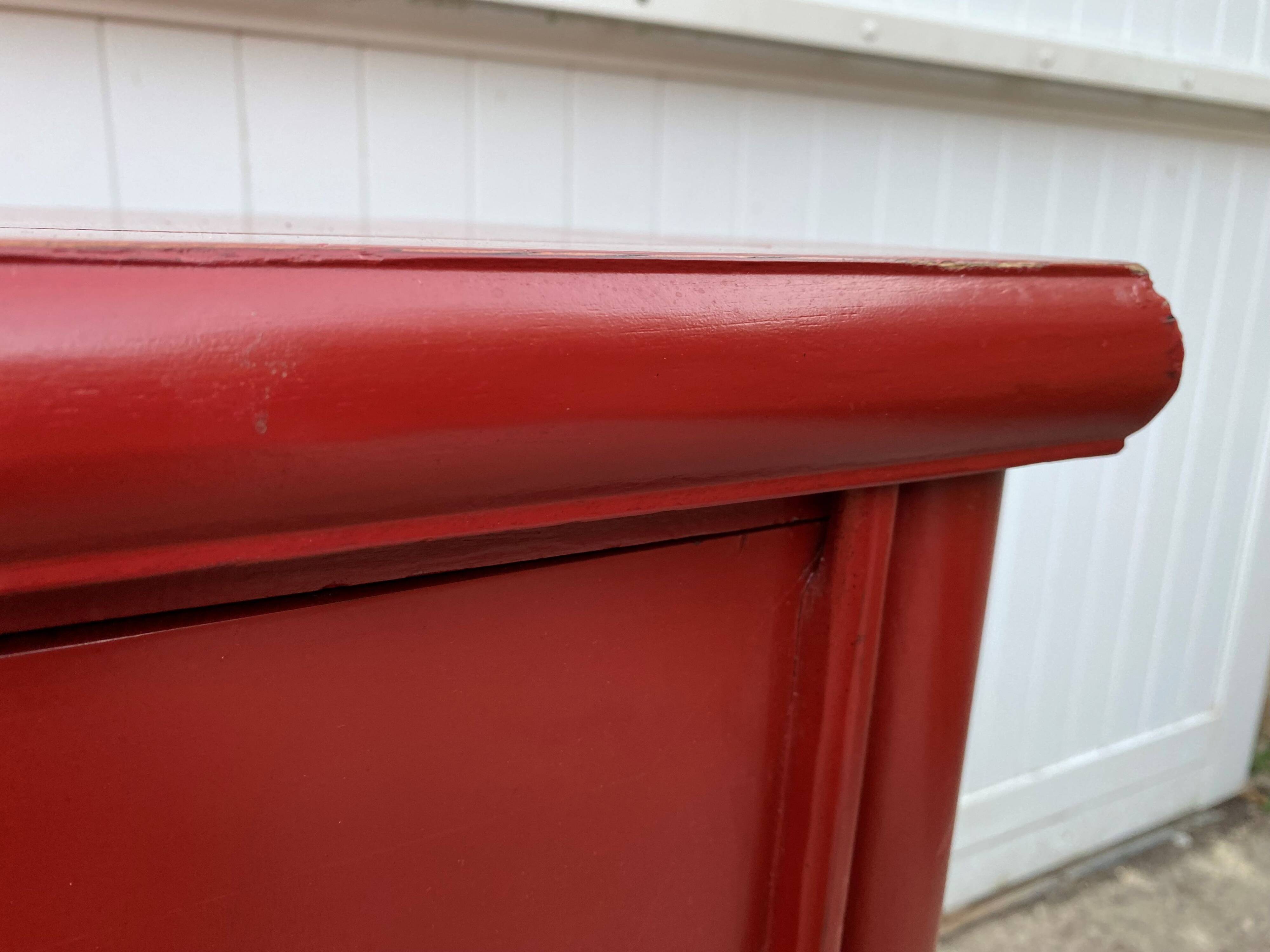 Red storage unit with 2 doors in solid wood, Chinese style, 1950