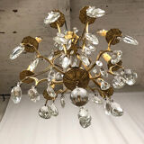 Gilded brass cage chandelier and glass tassels