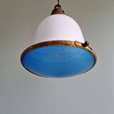 Suspension Bauhaus en opaline blanche et verre satiné bleu, années 1920