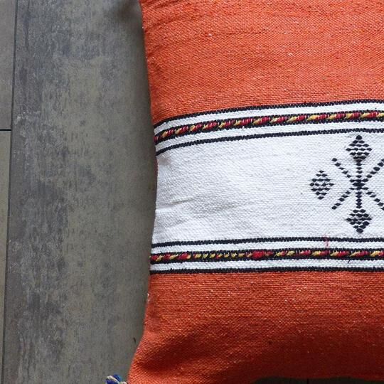 Moroccan berber cushion orange and white