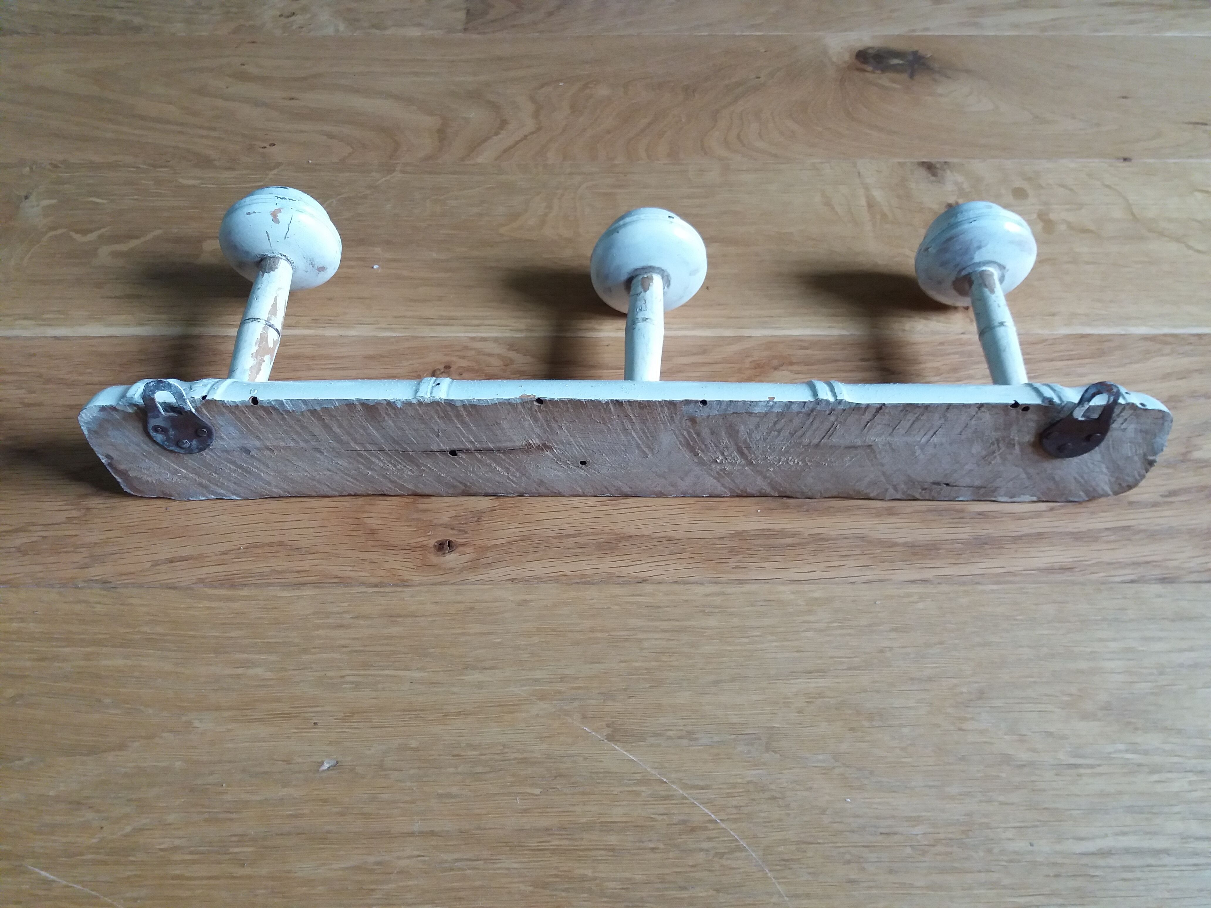 Coat rack three wooden hooks turned bamboo way