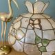 Vintage mother-of-pearl and brass lampshade pendant with flower and butterfly decorations