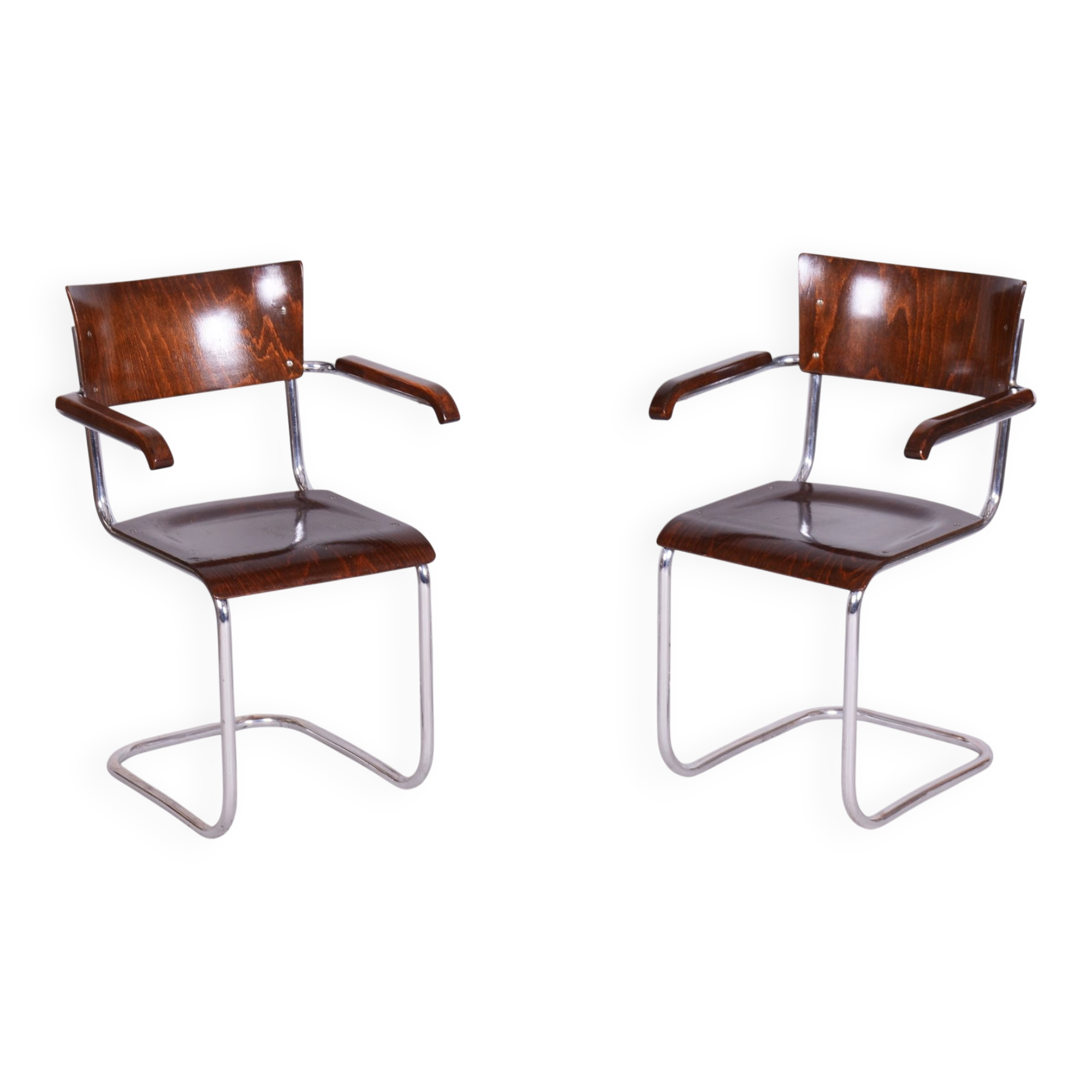 Bauhaus Chairs in Beech by R. Slezák, 1930s, Set of 2