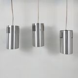 Set of 3 vintage brushed metal pendants, France, 1970.