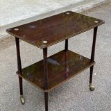 Double-tray rosewood serving trolley on casters