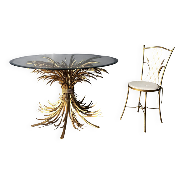 Table à manger en métal doré Coco Chanel, années 1960