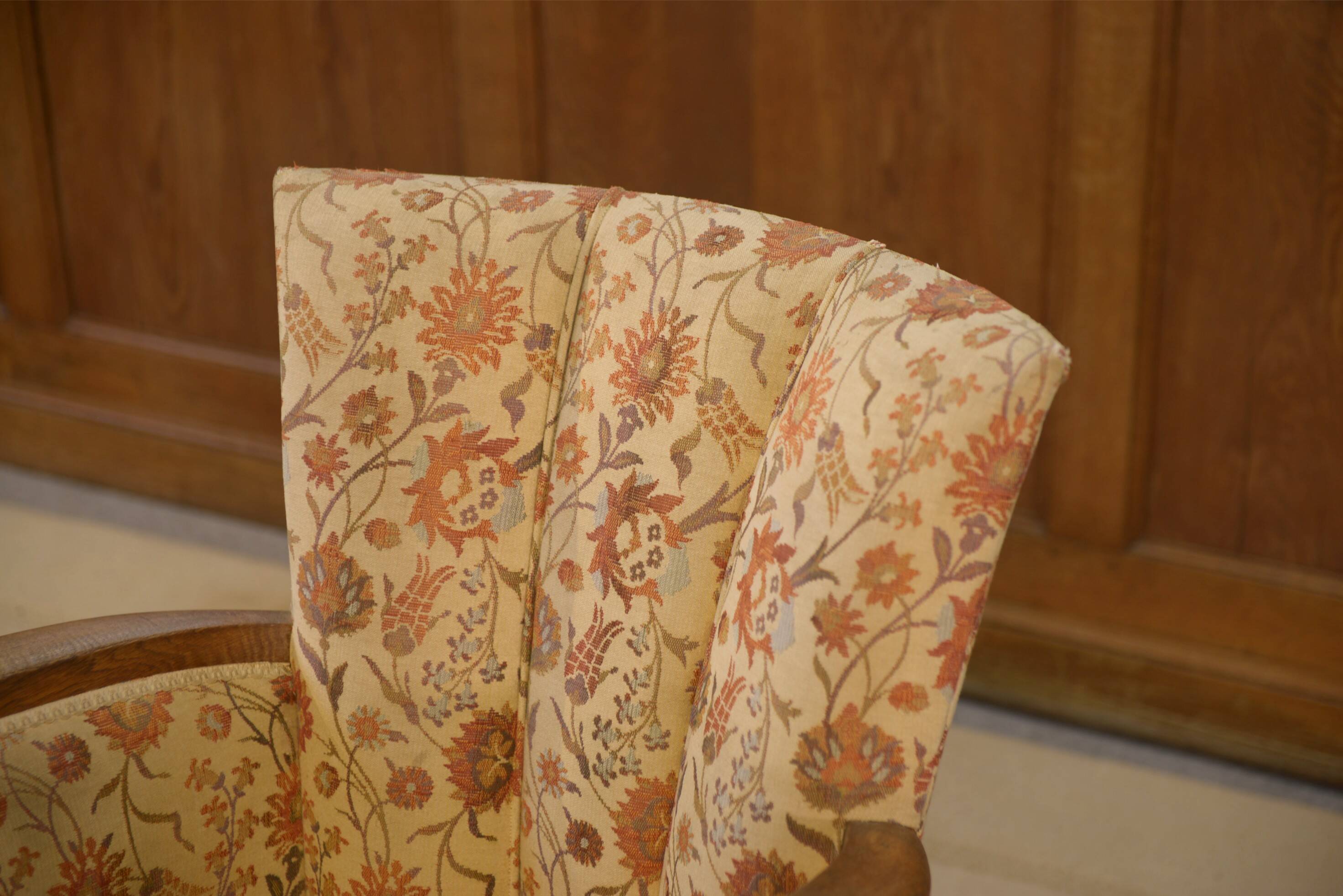 Set of 2 Bridge armchairs and one armchair attributed to Jules Leleu from the 1930s.