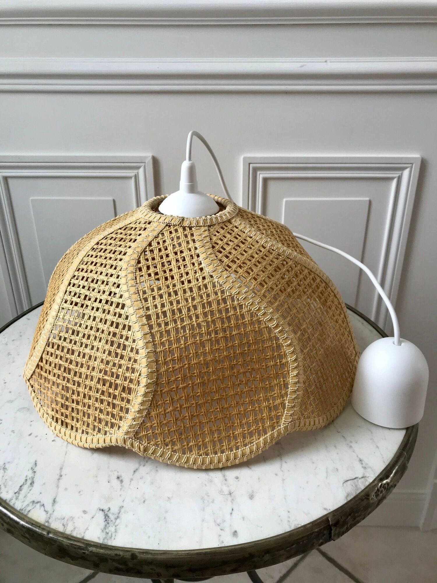 Lotus suspension / rattan petal and vintage beige canning 60s-70s