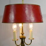 Brass bouillotte lamp with red lampshade, Louis XVI – XXth style
