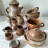 Vintage stoneware country house brunch service – teapot and bowls