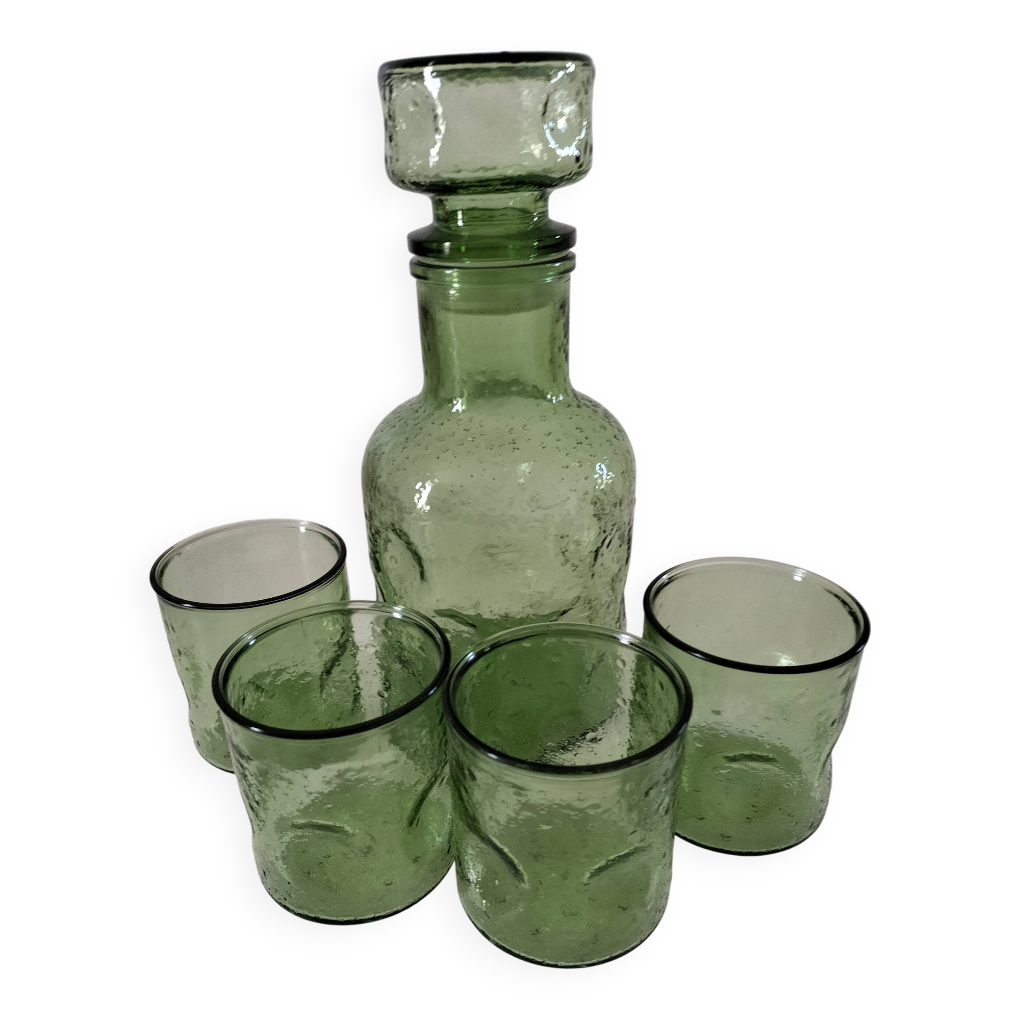 Carafe and matching tumblers in molded glass