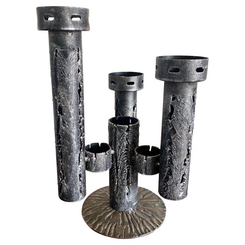 Mid-Century Modern Brutalist Iron Candleholder, Candlestick