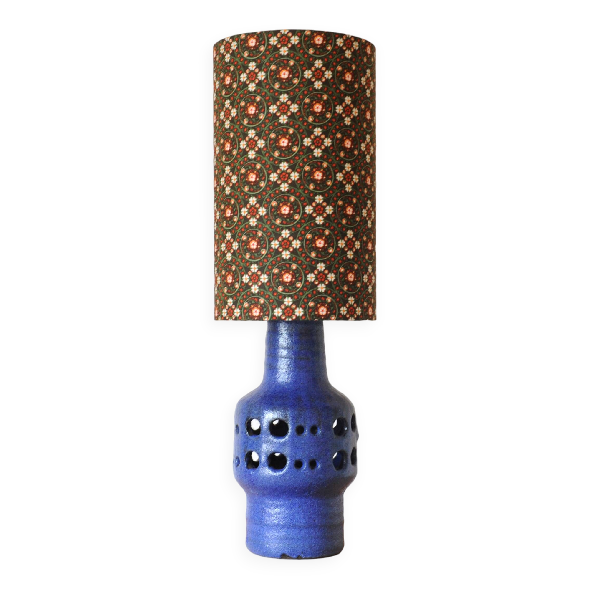 Vintage ceramic table lamp with new handmade lampshade with original vintage fabric