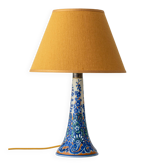 Antique Art Deco Gouda Pottery Table Lamp, c. 1910-35, New Ochre Linen Shade