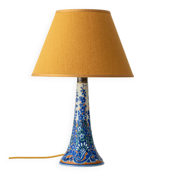 Lampe de table en céramique Gouda Art Déco antique, vers 1910-1935, abat-jour en lin ocre neuf