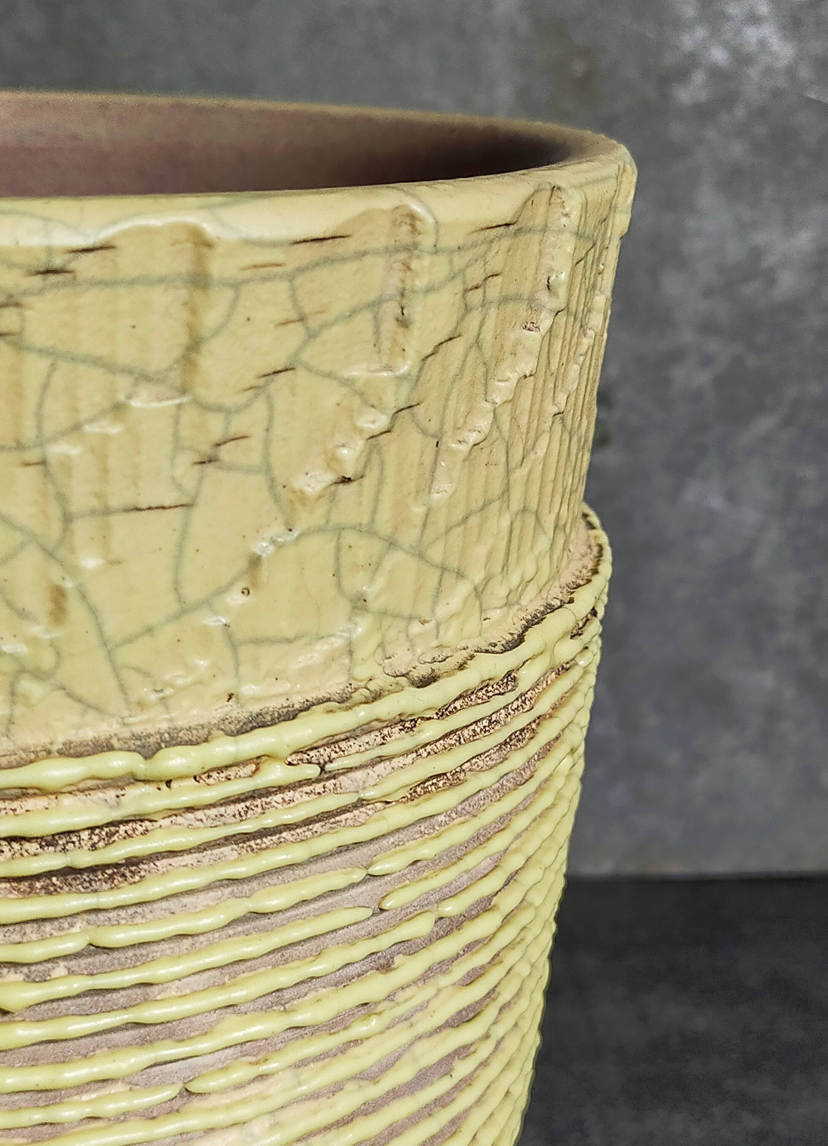 French Art-Deco ceramic vase cracked vanilla