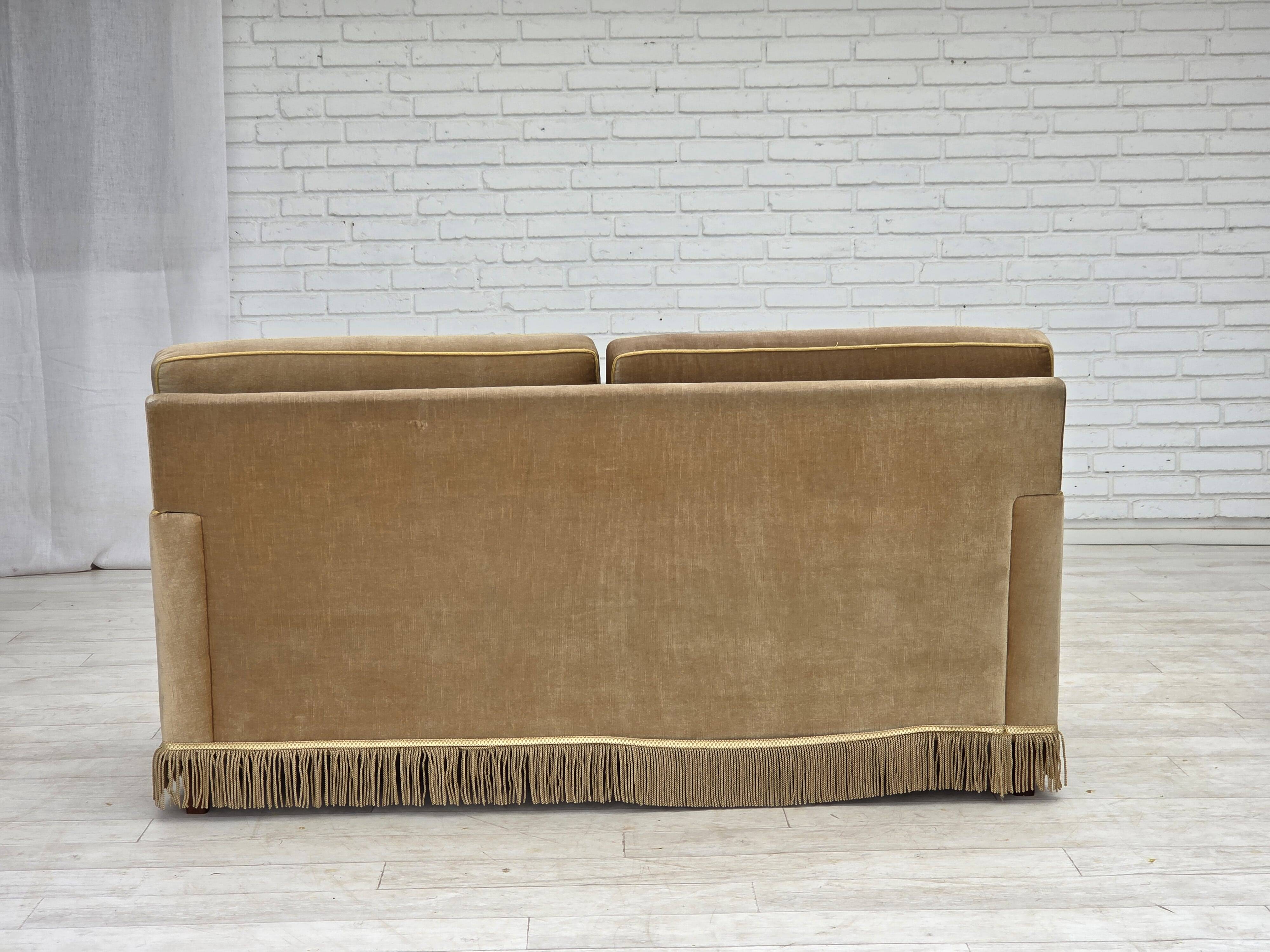 1970s, Danish 2-seater sofa, honey yellow furniture velour.