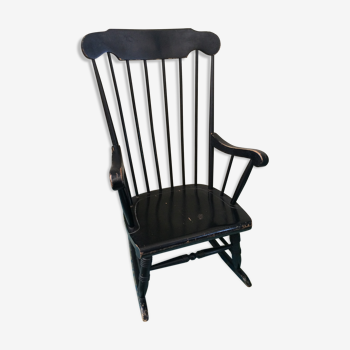 Rocking chair en bois, peint en noir, vintage 1970