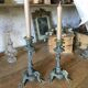 Set of 2 antique candlesticks in spelter.