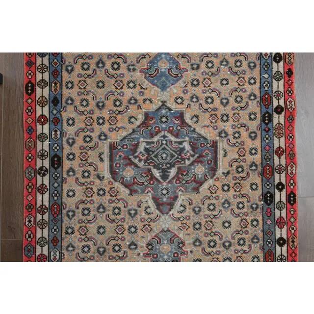 Vintage Turkish Oushak Handmade Wool Cotton Beige Runner Rug  98x284